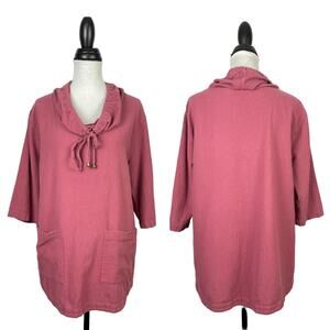 Soft Surroundings | Dark Pink Gypsy Gauze Cotton Pullover Cowl Neck Tunic Top